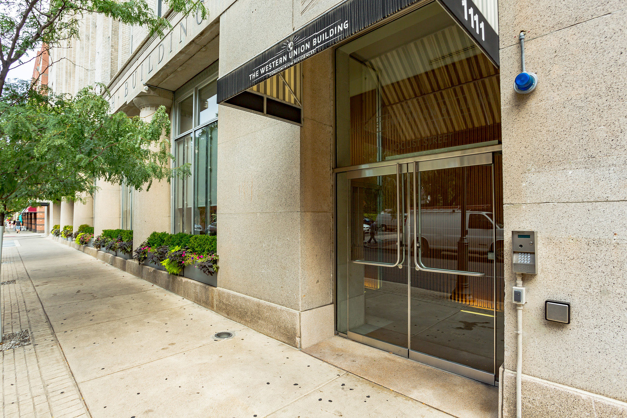 Entrance to The Western Union luxury condo building in Philadelphia