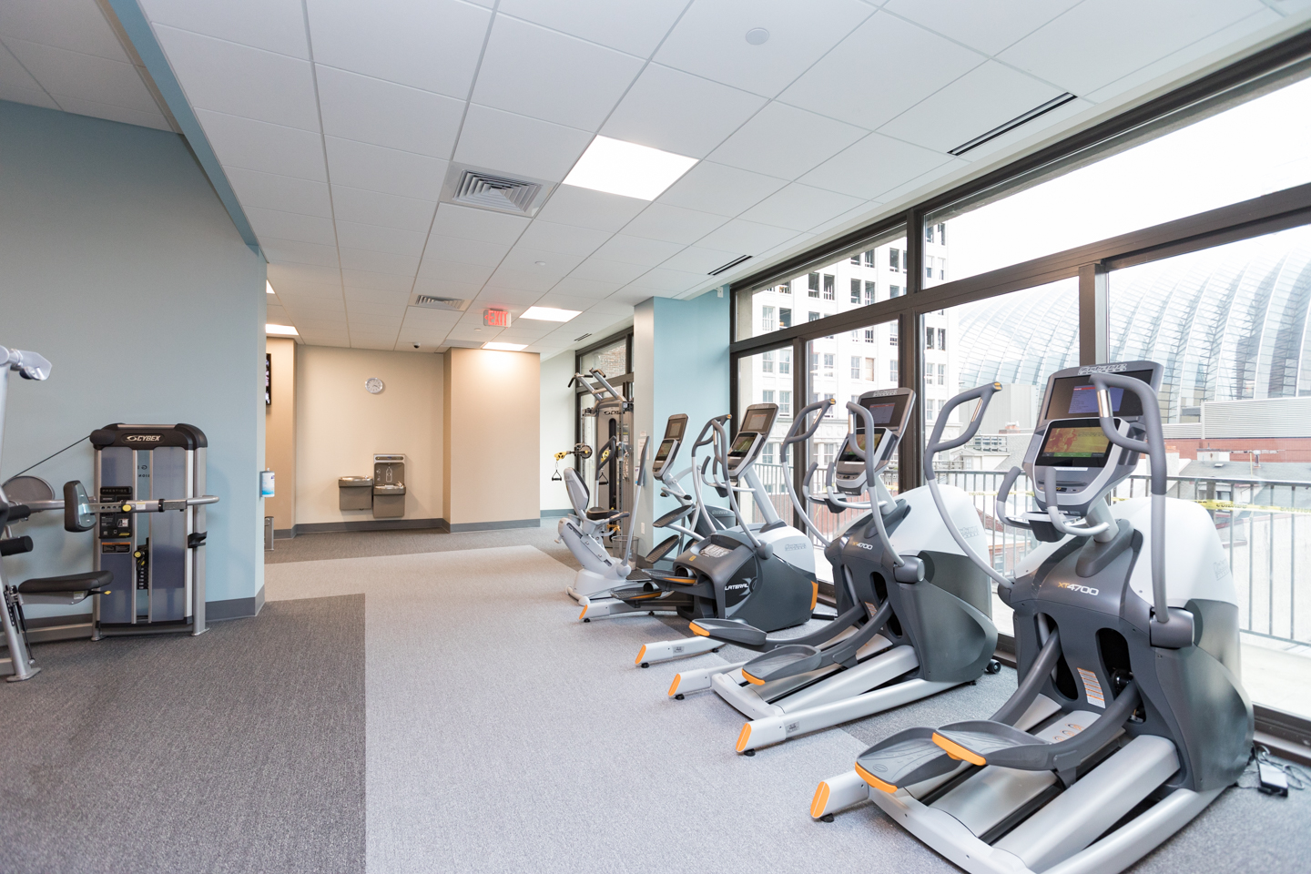on-site fitness center at a luxury condo building in Philadelphia