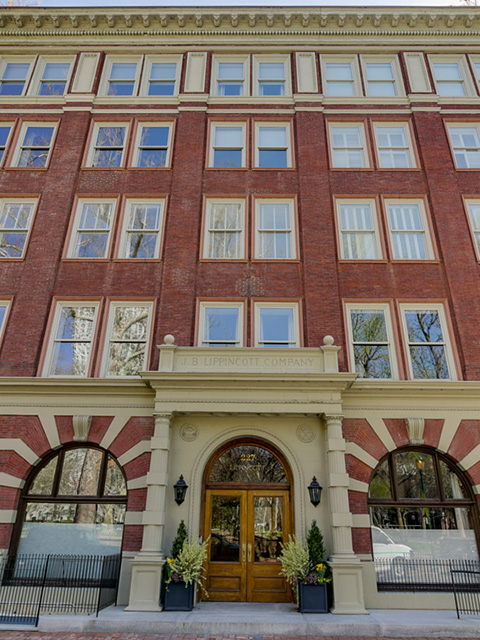 Exterior of Philadelphia's Lippincott boutique, luxury condominium building on the center of Washington Square